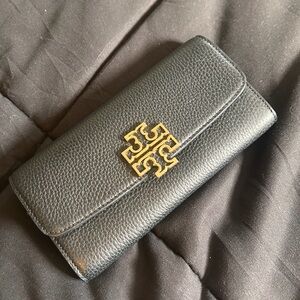 Tory Burch Black Leather Clutch with Gold Accents